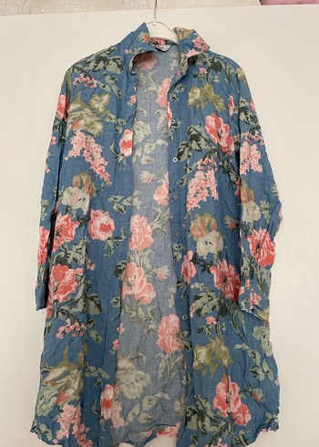 Çiçek Desenli Uzun viskos kumaş tunik gömlek - Görsel 4