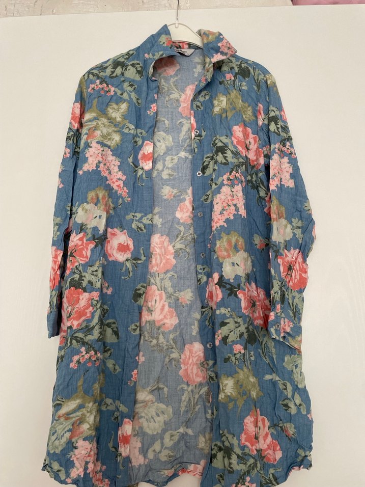 Çiçek Desenli Uzun viskos kumaş tunik gömlek - Görsel 4