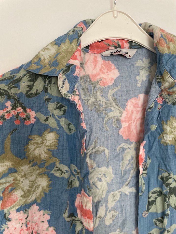 Çiçek Desenli Uzun viskos kumaş tunik gömlek - Görsel 2