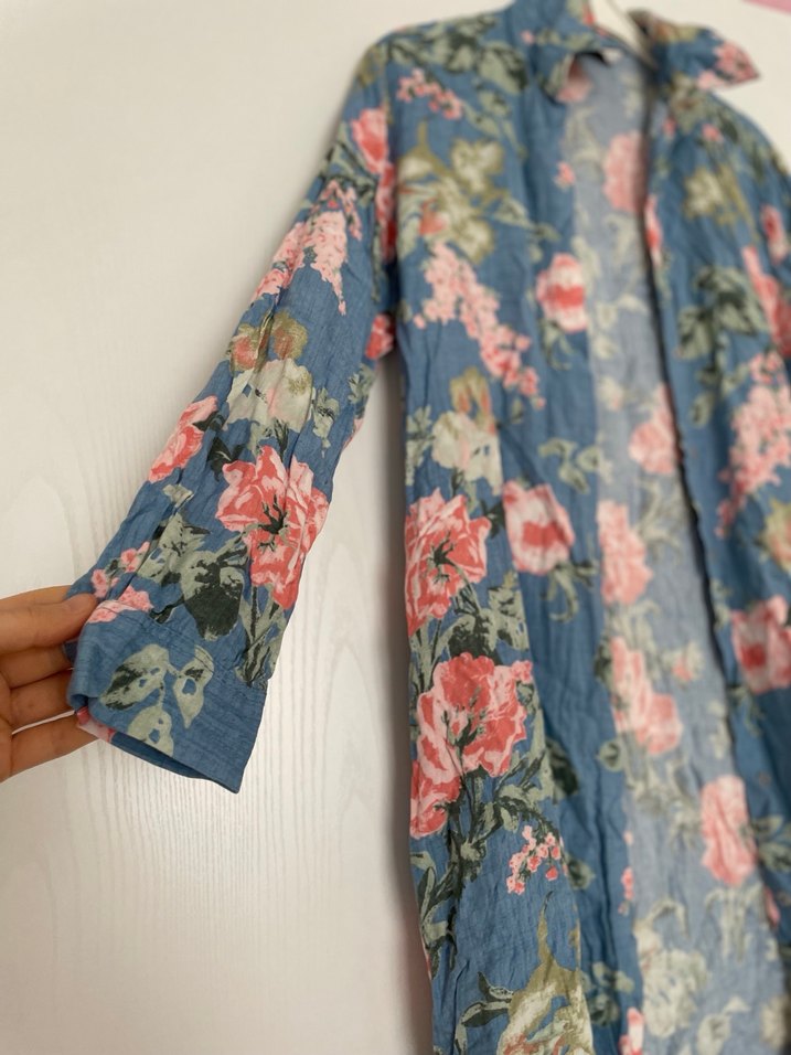 Çiçek Desenli Uzun viskos kumaş tunik gömlek - Görsel 3