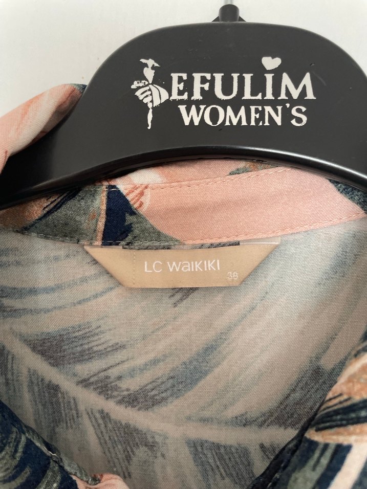 Pembe Uzun Yaprak Desenli Bohem Elbise - Görsel 3