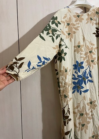 Bej Çiçek Desenli Bohem Uzun Elbise - Görsel 4