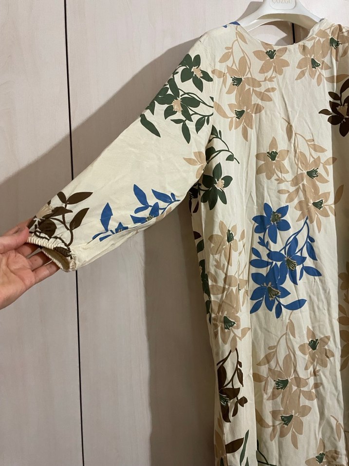 Bej Çiçek Desenli Bohem Uzun Elbise - Görsel 4