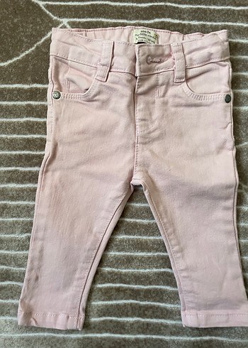 6-9 Ay Beden Kız Çocuk Gri Düğmeli Slim Denim Pantolon