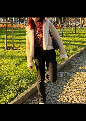 Pull and bear Bej - Kürklü, Rahat kesim mont/ ceket - Görsel 3