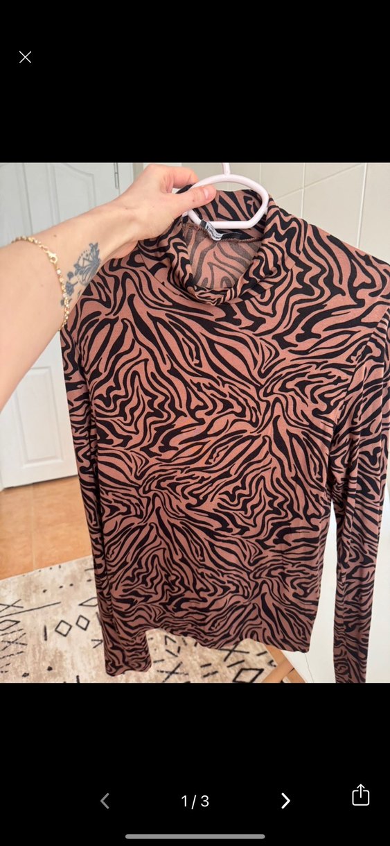 Stradivarius Kahverengi Zebra Desenli Uzun Kollu Bluz - Görsel 2