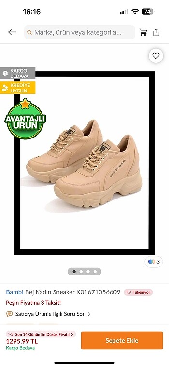 Bambi Nude Yüksek Taban Sneaker