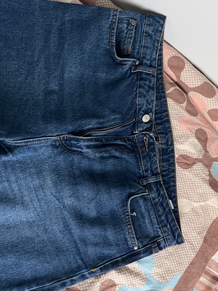 Kadın Mavi Bol Kesim Mom Jean Kot Pantolon - Görsel 2