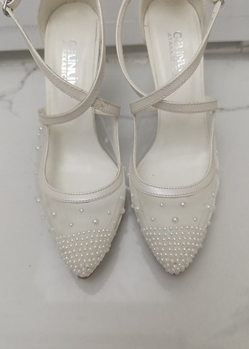 38 Beden beyaz Renk Beyaz İnci Detaylı Stiletto Gelin Ayakkabısı