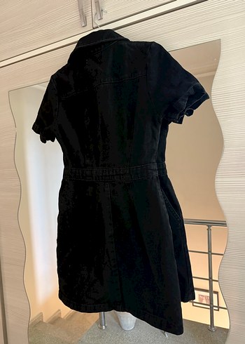 Siyah Kot Kumaşlı Fermuarlı Elbise - Görsel 2