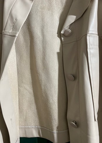 Düğmeli Bej Midi Deri Ceket - Görsel 6