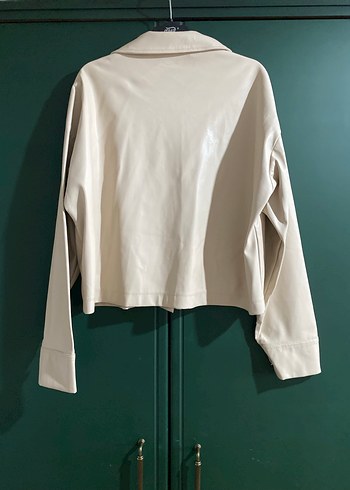 Düğmeli Bej Midi Deri Ceket - Görsel 4