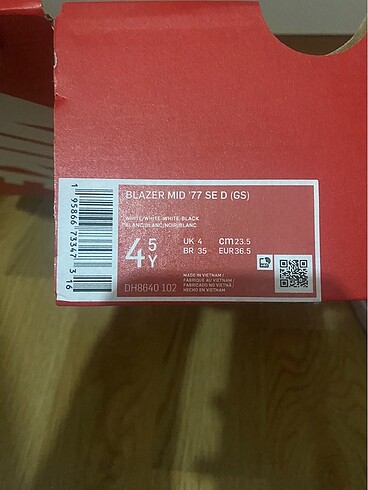 36,5 Beden Nike blazer mid77 spor ayakkabı