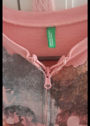 Benetton Kız Çocuk Pembe Fermuarlı Sweatshirt