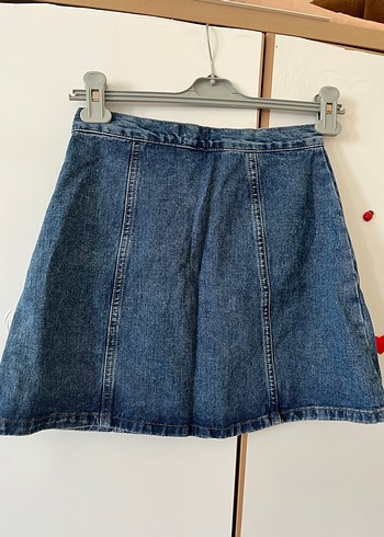 s Beden Düğmeli Koyu Mavi Denim Mini Etek