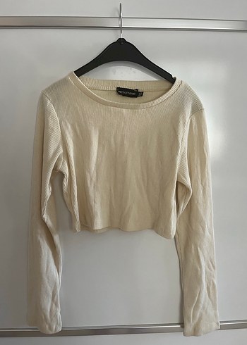 Bej Uzun Kollu Kadın Crop Top