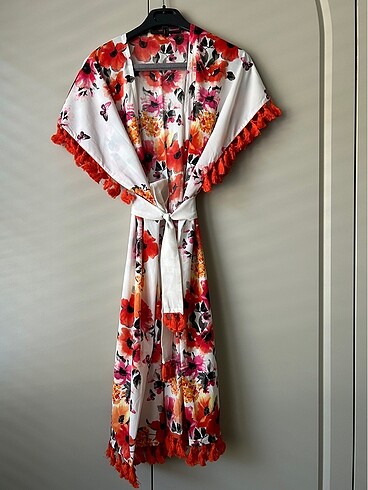 Tasarımcı Turuncu püsküllü tasarım kimono