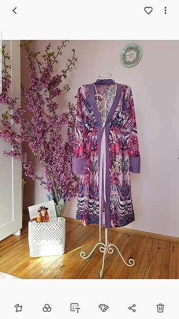 Lila ebruli desen kimono