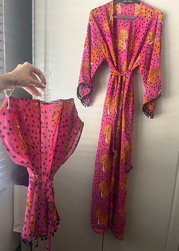 Leopar Desenli Uzun Bohem Kadın Kimono