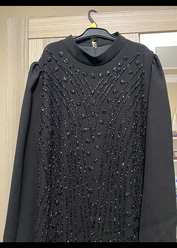 Boncuk İşlemeli Siyah Uzun Abiye Elbise - Görsel 4