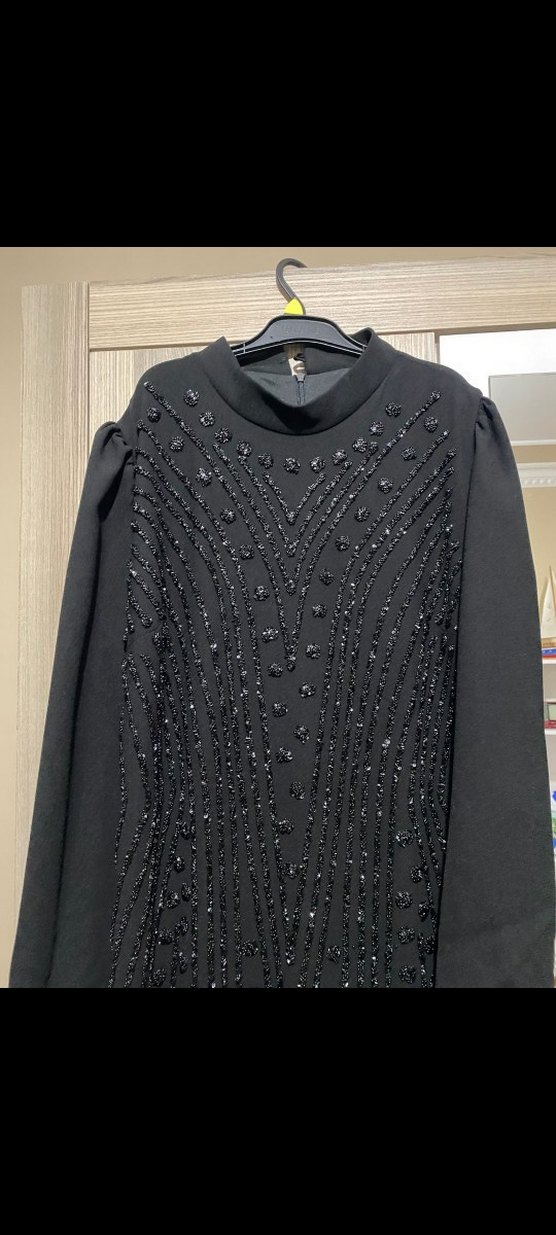 Boncuk İşlemeli Siyah Uzun Abiye Elbise - Görsel 4