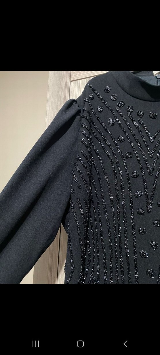 Boncuk İşlemeli Siyah Uzun Abiye Elbise - Görsel 3