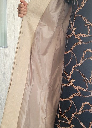 Kürk Detaylı Bej Uzun Kadın Kaban - Görsel 6