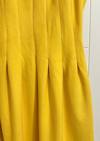 Sarı Kadın Süet Pilili Midi Elbise - Görsel 3
