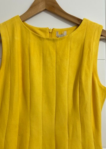 Sarı Kadın Süet Pilili Midi Elbise - Görsel 2