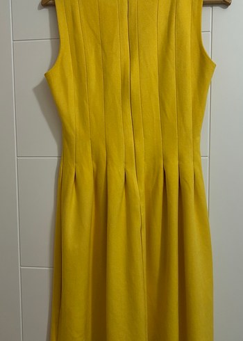 Sarı Kadın Süet Pilili Midi Elbise - Görsel 7