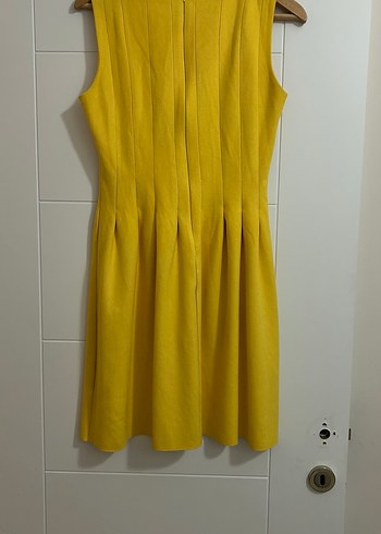 Sarı Kadın Süet Pilili Midi Elbise - Görsel 6