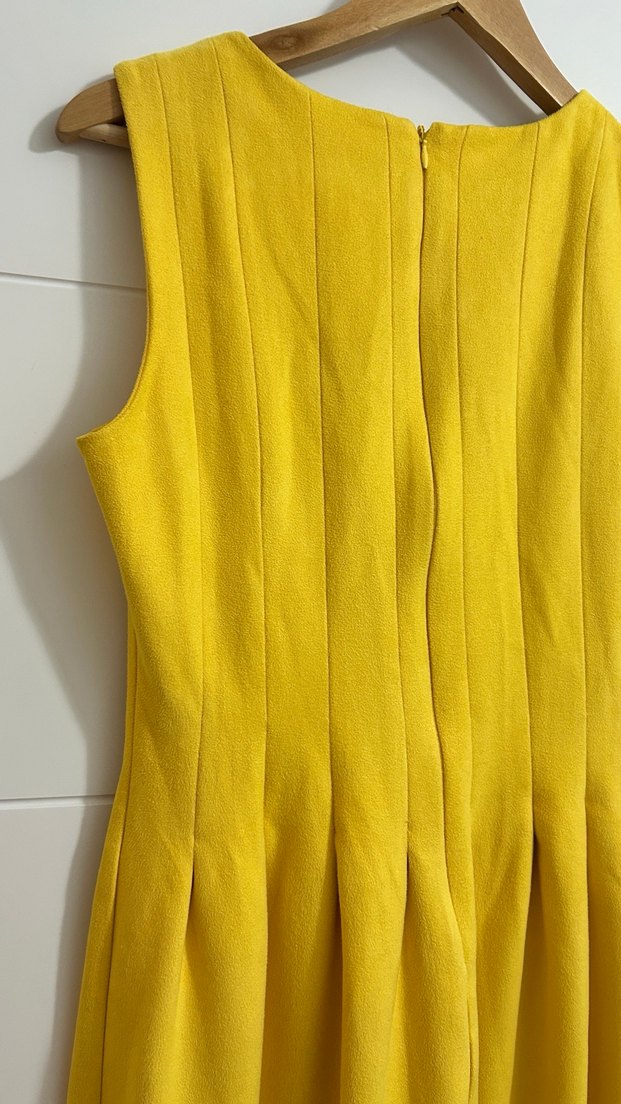 Sarı Kadın Süet Pilili Midi Elbise - Görsel 4