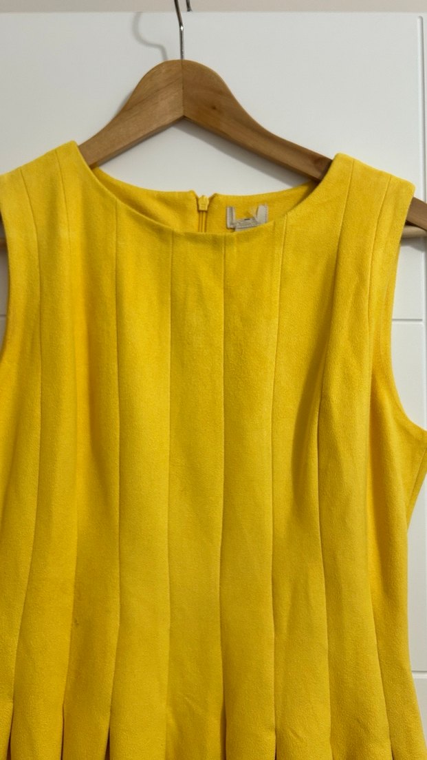 Sarı Kadın Süet Pilili Midi Elbise - Görsel 2