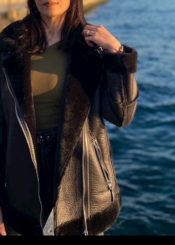 Kürklü Siyah Deri Kadın Ceket - Görsel 3