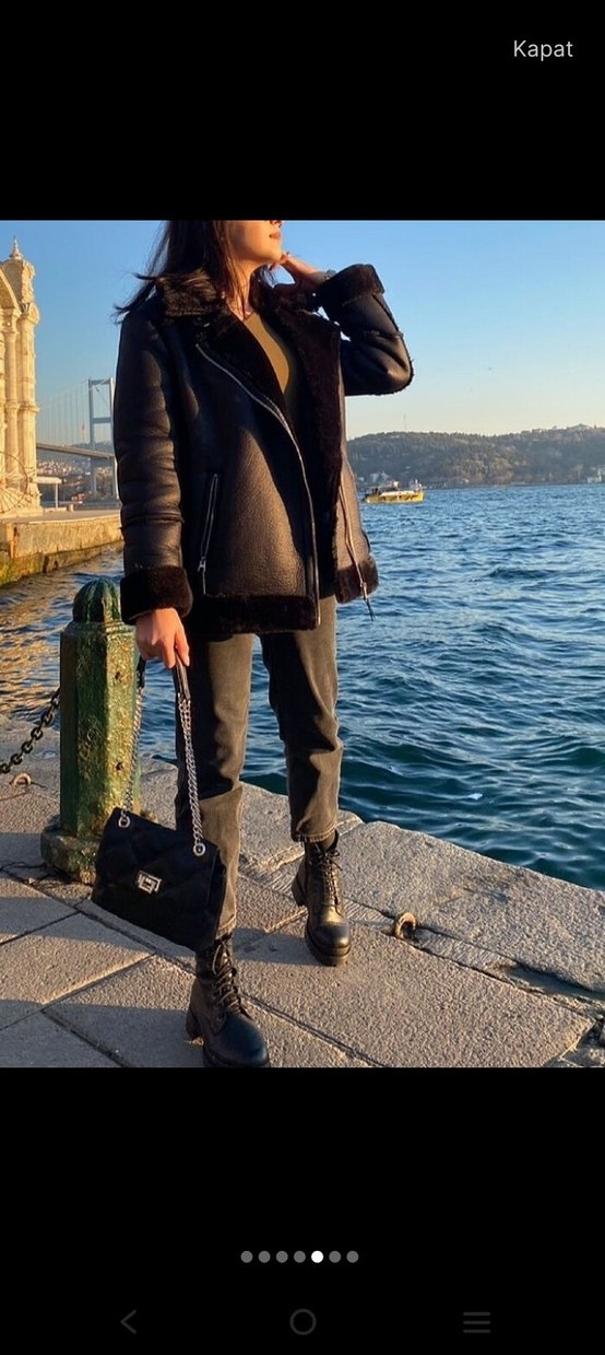 Kürklü Siyah Deri Kadın Ceket - Görsel 2