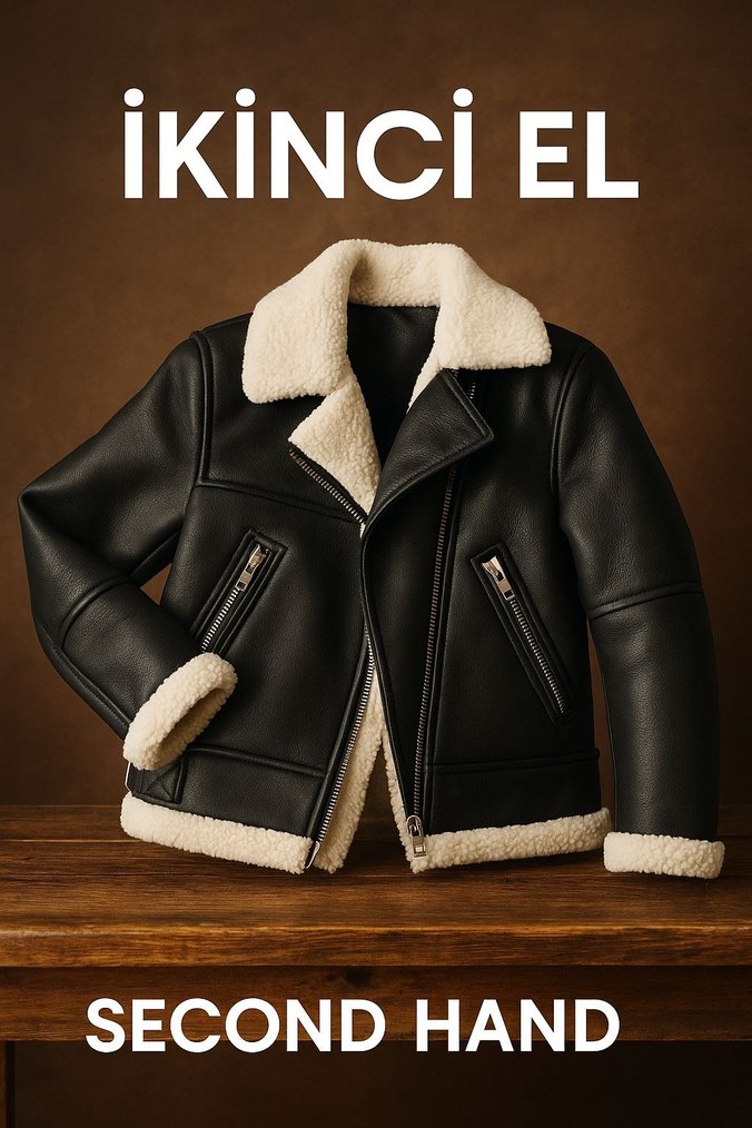 Kürklü Siyah Deri Biker Mont 11 yaş - Görsel 2