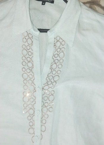 Nakışlı Beyaz Keten Gömlek - Görsel 2