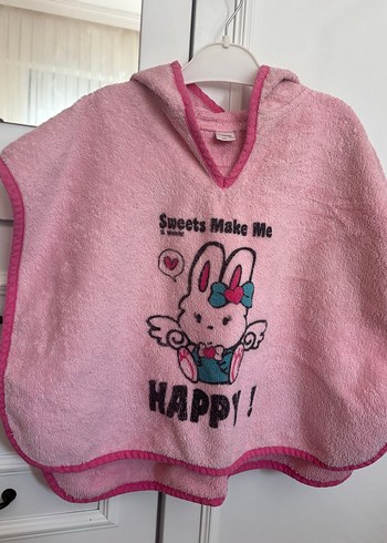 Kız Çocuk Pembe Desenli Kapüşonlu deniz havlusu
