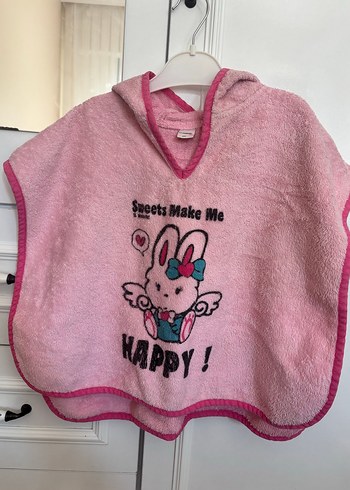 1 Yaş Beden Kız Çocuk Pembe Desenli Kapüşonlu deniz havlusu