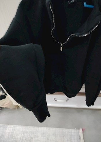 m Beden siyah Renk Siyah Yarım Fermuarlı Kadın Sweatshirt