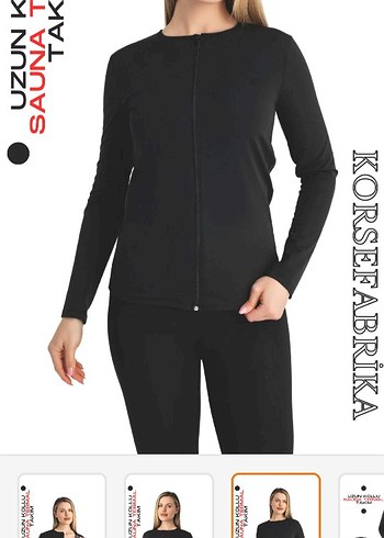 Siyah Fermuarlı V Yaka Uzun Kollu Kadın Aktif Giyim Takım - Görsel 7