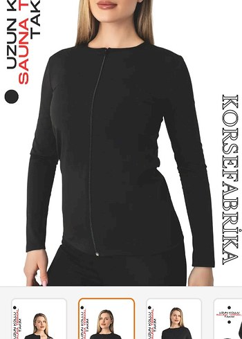 Siyah Fermuarlı V Yaka Uzun Kollu Kadın Aktif Giyim Takım - Görsel 6