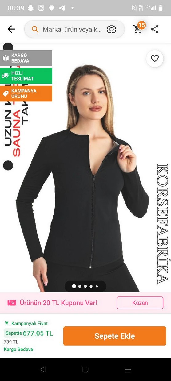 Siyah Fermuarlı V Yaka Uzun Kollu Kadın Aktif Giyim Takım - Görsel 4