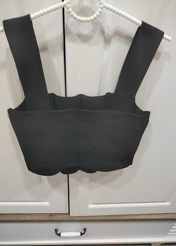 s Beden Kadın Siyah Mini Askılı Crop Top