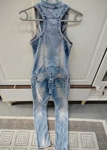 s Beden mavi Renk Kadın Mavi Denim Tulum - Kemerli, Kolsuz