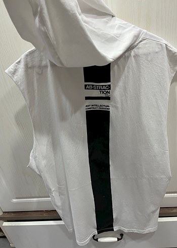 Beyaz Kapüşonlu Kolsuz Spor tişört - Görsel 7