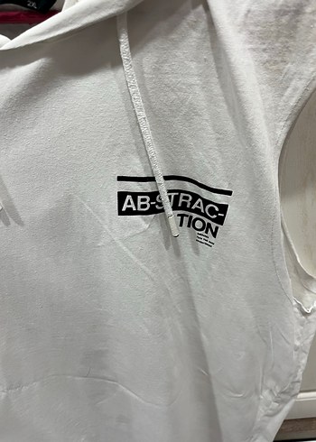 Beyaz Kapüşonlu Kolsuz Spor tişört - Görsel 4