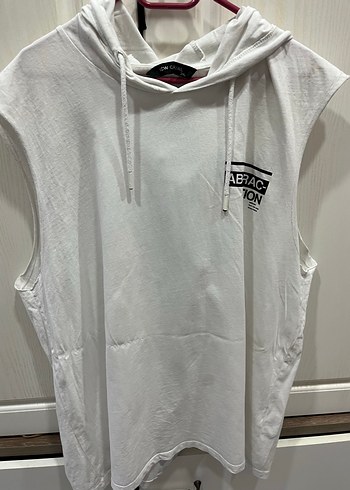 Beyaz Kapüşonlu Kolsuz Spor tişört - Görsel 8