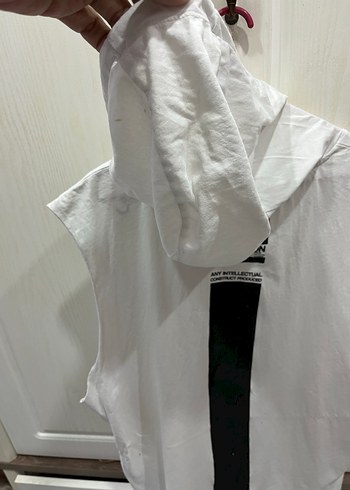 Beyaz Kapüşonlu Kolsuz Spor tişört - Görsel 6