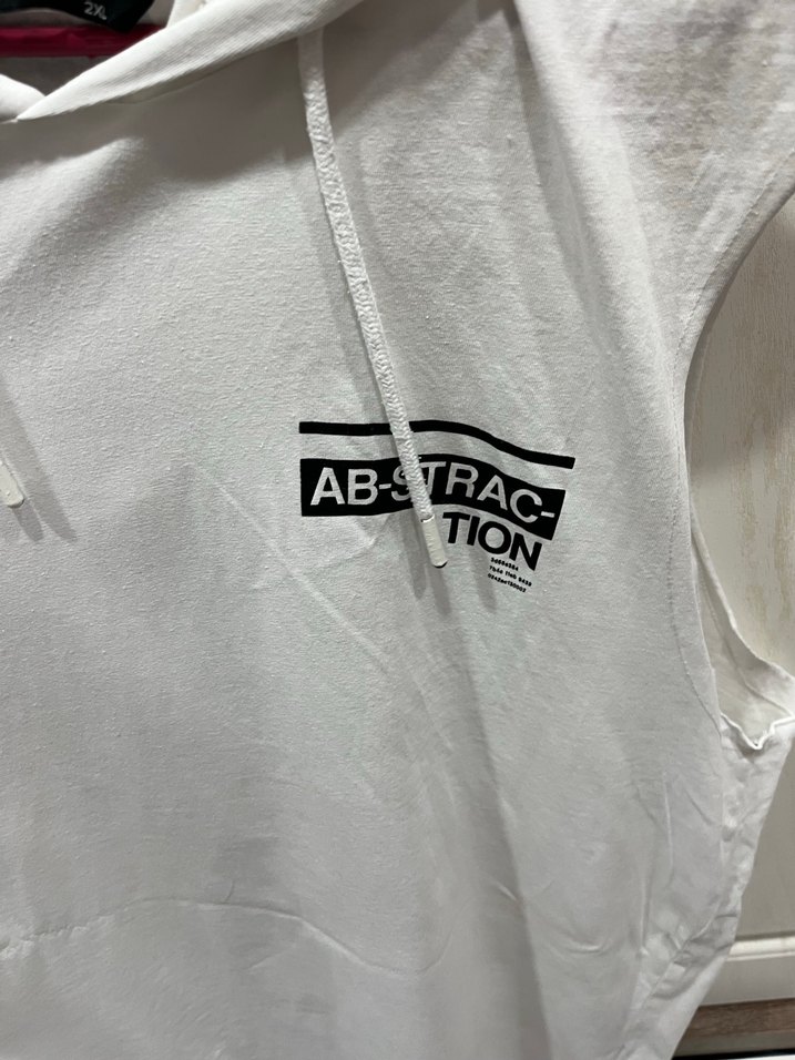 Beyaz Kapüşonlu Kolsuz Spor tişört - Görsel 4